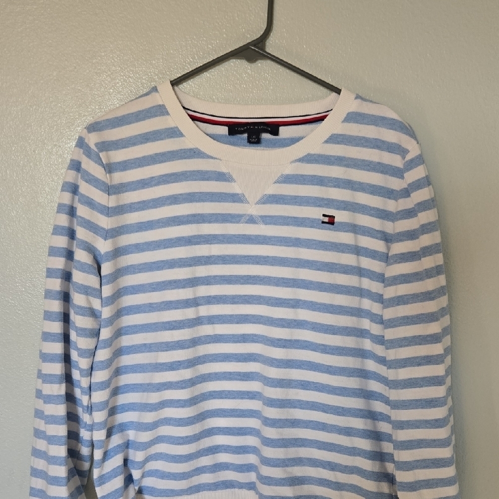Tommy Hilfiger | Light Blue Striped Sweatshirt Size Large